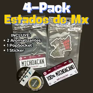 4 Pack MICHOACAN Estados de Mexico | 2 Aromarizante, 1 Die Cut Sticker, 1 Sujetador tipo PopSocket | Mexican Products
