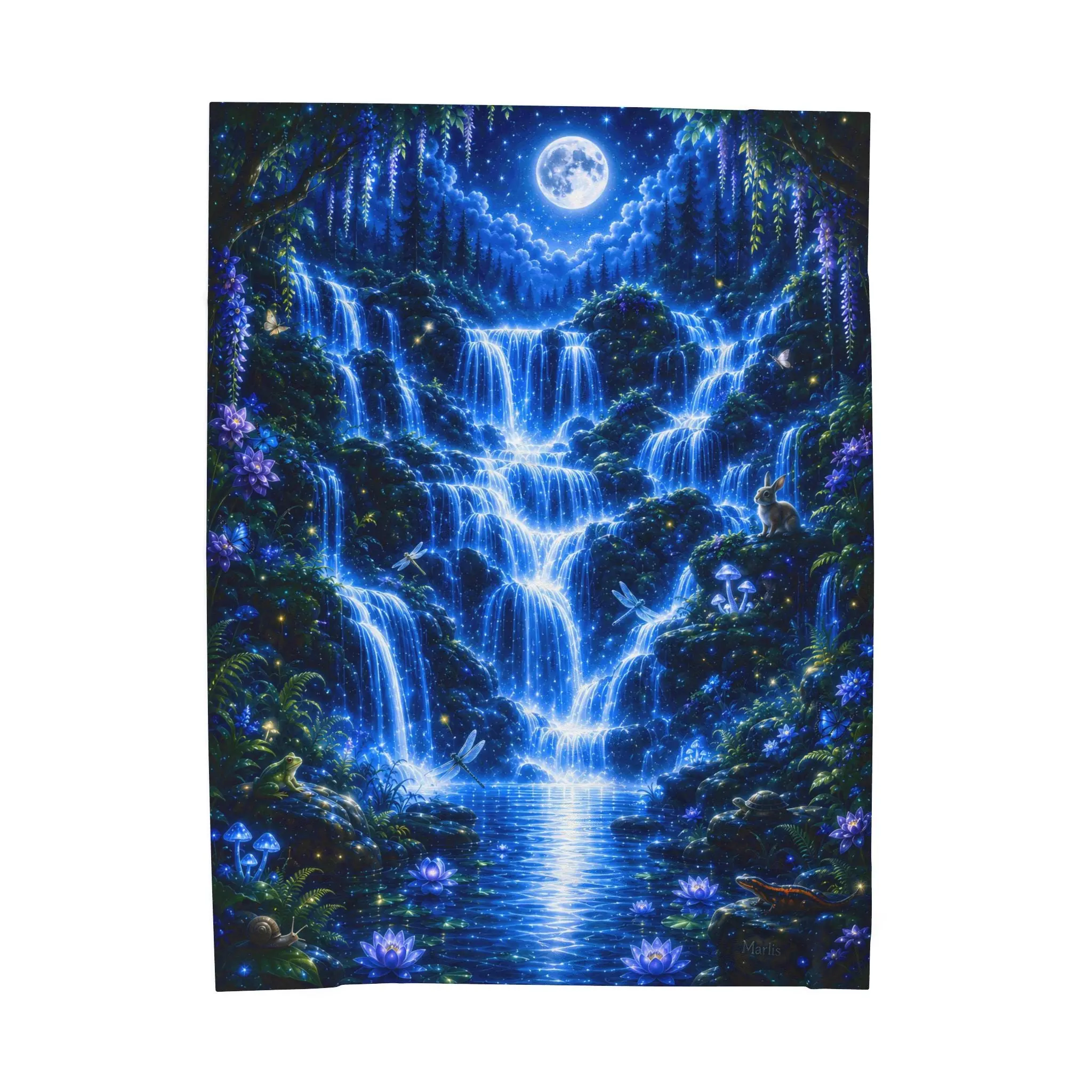 Moonlight Waterfall Nest — Oversized Immersive Seek-and-Find Blanket