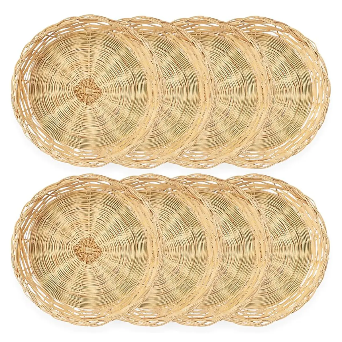 8 Pack Bamboo Paper Plate Holders, 10 Inches Reusable for Dinner Plates Hand Woven Wicker Paper Plate Baskets