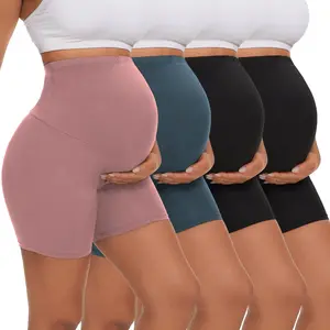 4 Pack Women's Maternity Leggings Over The Belly High Waisted Yoga Pregnancy Leggings Workout Pregnancy Shorts Activewear for Women in Assorted Colors