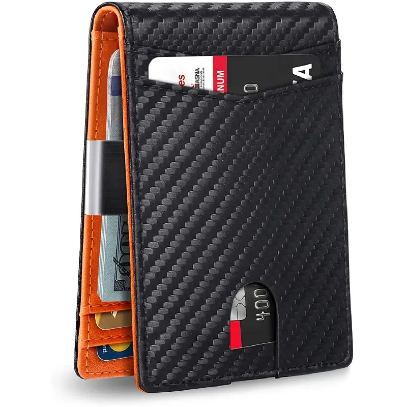 Men's Business Minimalist Bifold Wallet - RFID-Blocking Cow Hide PU Leather with Carbon Fiber Design, Multi-Slot Credit Card Holder, Solid Urban Simplicity Home Organizer Accessory, Ideal Boyfriend Holiday Gift