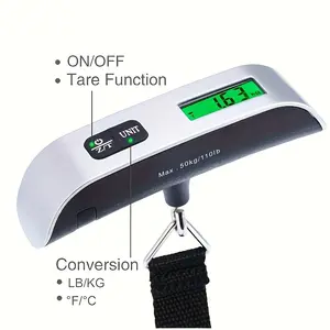 Digital Luggage Scale, Portable Handheld Heavy Duty Luggage Weight Scale with Backlit LCD Display, 50kg/110lb Max Capacity, Tare & Zero Function, Unit Conversion (kg/lb/oz) for Travel & Luggage