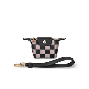 Mini Checkered Wallet Nylon Leather Coin Purse, Korean Style Keychain Earphone Bag, All Seasons Street Style cute shoulder bag Valentine Gift