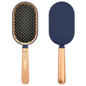 Paddle Hair Brush with Gold Handle, Paddle Cushion Hair Brush with Massage Flexible Soft Bristles, Detangling for Long Short Curly Thick Hair, Gift for Women Men Kids
