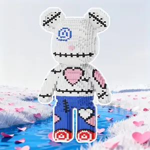 Valentine's Day Heart Lucky Teddy Bear 3D Puzzle Building Blocks, Home Office Decor, Party Decoration, Ideal Gift for Thanksgiving Christmas Halloween Easter