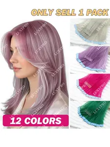 10 pcs colorful mini tape hair extensions, 30.48-50.8 cm Party Colors Hair Extensions for Women, Tape-In Highlight Hair Extensions, Double-Sided Adhesive, Natural Looking Hair, Y2K Style