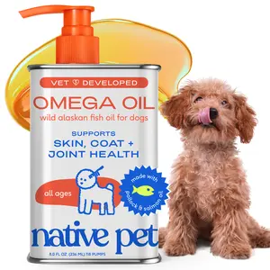 Native Pet Omega 3 Fish Oil for Dogs & Cats - Promotes Healthy Skin, Shiny Coat, & Strong Joints - Made with Wild Alaskan Salmon Oil for Dogs – Tasty, Fast-Absorbing Omega 3 6 9 Liquid Supplement