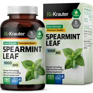 BioKrauter Spearmint Leaf Supplement 1000mg - 250 Capsules for Comfortable Breathing & Gut Health - Vegan, US Certified, GMP Certified