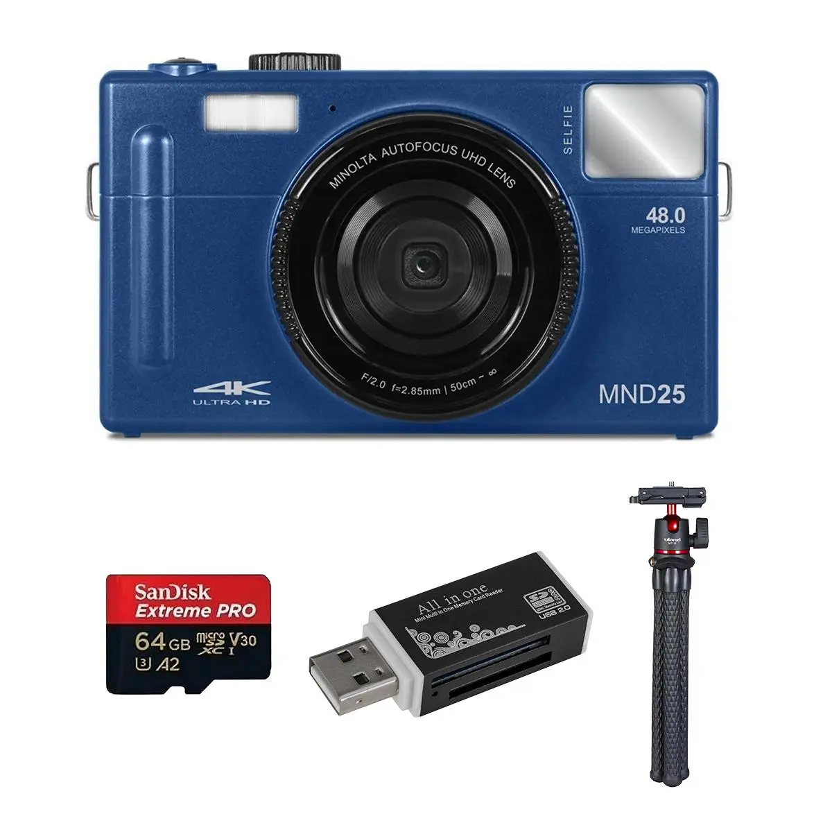 Minolta MND25 Compact Digital Point & Shoot Camera - Blue, 16x Zoom, Timer, Lens, Accessory Kit