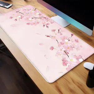 Cherry Blossom Pattern Mouse Pad, Rectangle Gaming Mouse Pad, Non-Slip Rubber Base Stitched Edge Desk Pad for Home Office Game Room, Desk Accessories