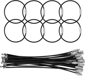 25-Pack Nylon Coated Stainless Steel Wire Keychain Cables, 5.9-Inch 2mm Twist Barrel Key Rings for Luggage Tag Loops, Black