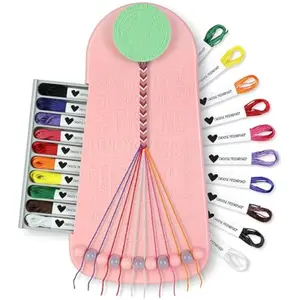 Friendship Bracelet Making Kit – 20 Pre-Cut Threads, Portable Loom with Storage, Makes 8 Bracelets, Craft Gift for Kids Ages 8+, Blush Pink Macaron