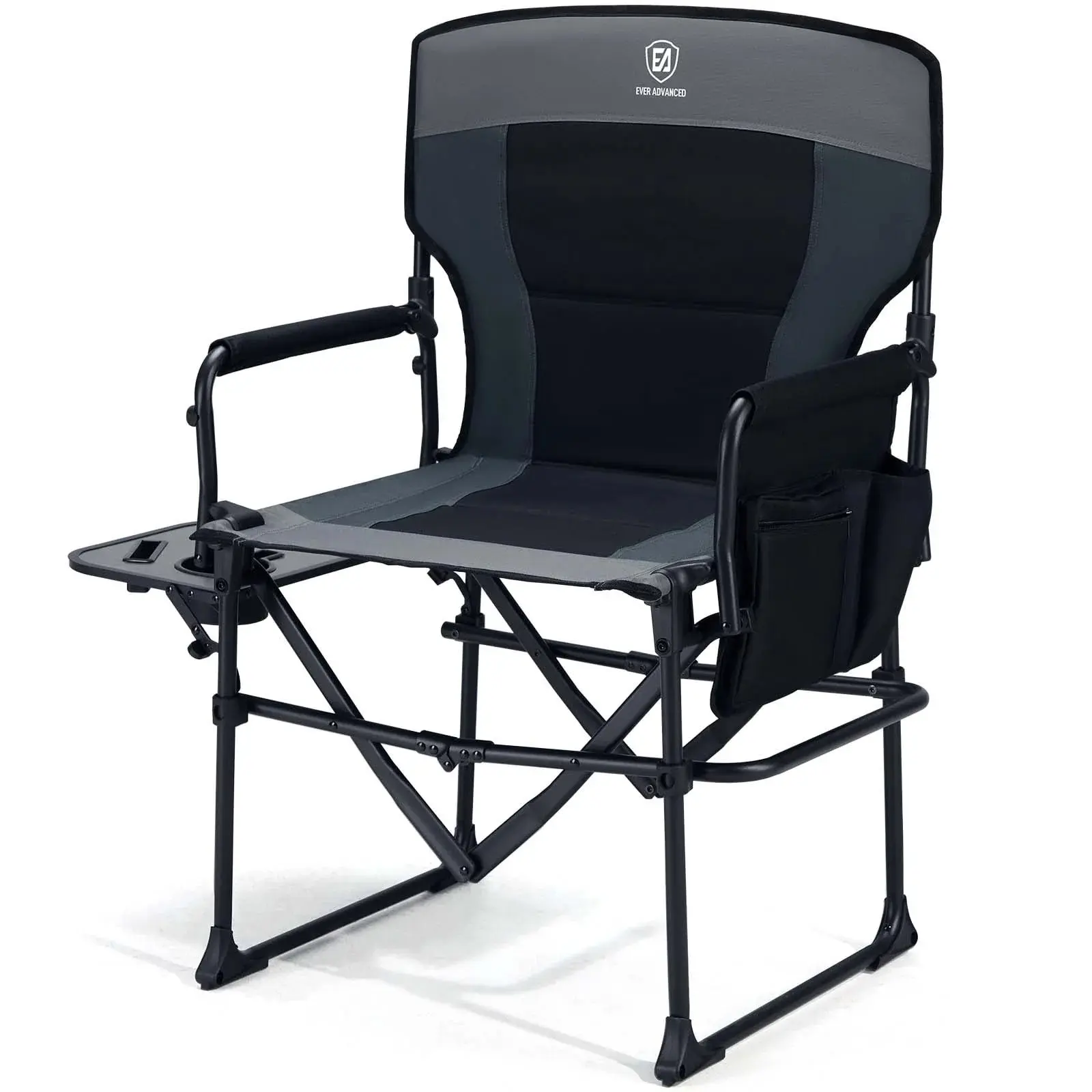 EVER ADVANCED Heavy Duty Oversized Directors Chair with Side Table, 350 lb and Above Capacity Foldable Seat Chair for Outdoor Patio, Backyard Relaxation, Portable Folding Camping Furniture with Pocket, Foldable Seat Chairs