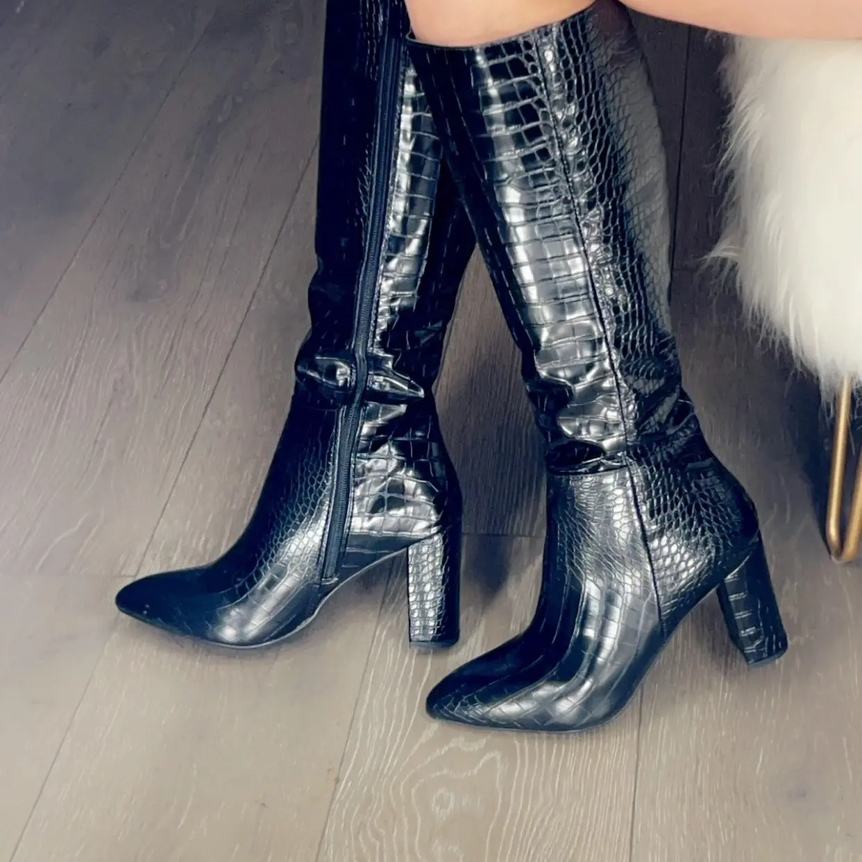 Martha-Women's High Knee Boots with Crocodile Print - Fashionable