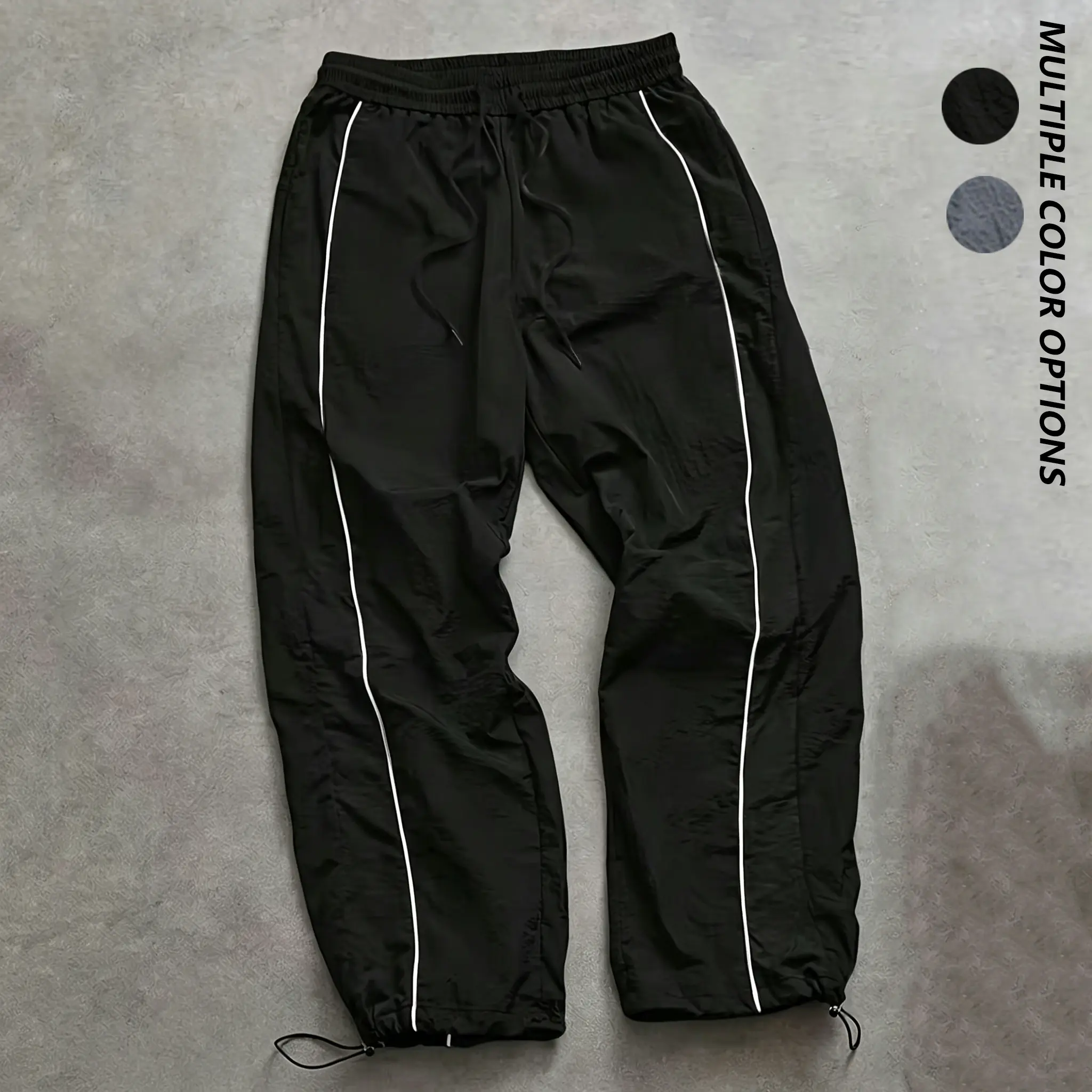 Men’s casual pants, Y2K side stripe pants featuring an elastic waistband and drawstring design, American retro street-style long pants, lightweight breathable athletic casual long pants suitable for everyday wear.