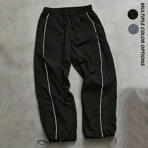 sohochi Men's Y2K Side-Stripe Casual Pants - Elastic Waistband with Drawstring, American Retro Streetwear Clothing, Lightweight Breathable, Vibe, Preppy, H-Type, Korean Fashion Streetwear Clothes for Everyday Wear