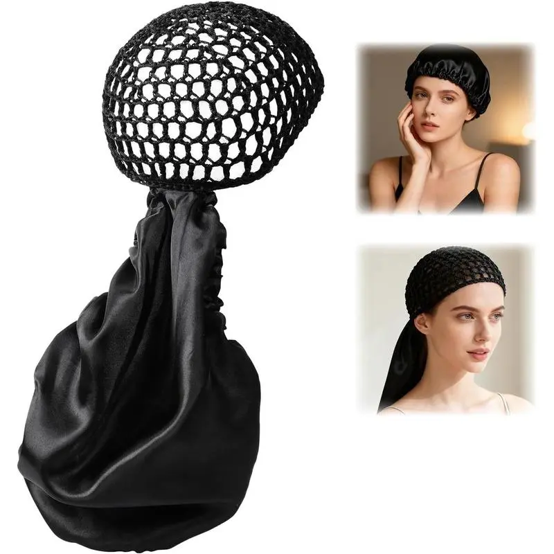 Humwam Reversible Satin & Net Detachable Hair Bonnet - Adjustable Wig Cap, Lightweight Wrap for Heatless Curls Overnight, Daily Haircare Accessory; Ideal Gift for Women