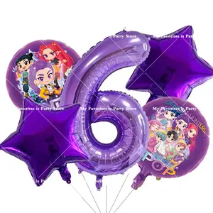 [Ages 1-9] Birthday Balloon Set - Includes Number 4 FoilBalloon + Star Foil Balloons + Cartoon-Printed LatexBalloons - Kids' Birthday Party Decorations & Supplies