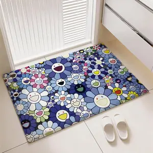 Classic Artwork Takashi Murakami Floor Mat Non-Slip Comfy Flannel Thickened Rug, Home Decorative Rug, Indoor Door Mat Ultra Soft Absorbent Wear-Resistant for Living Room Hallway Entryway Home Decoration Mat for Indoor Daily Use