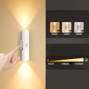 3-Pack USB Rechargeable Sensor Lights — Cabinet Lights, Wall Lights, Night Lights, & Multifunctional Ambient Lights — 3-Color Adjustable Illumination for Decorating Kitchens, Hallways, Wardrobes, Staircases, Bedrooms, and Garages