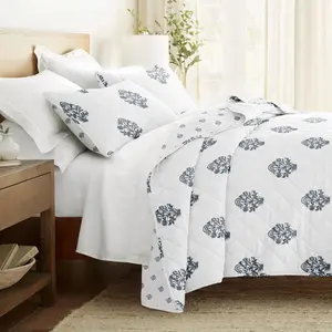 Stamped Bloom Reversible Quilted Coverlet Set
