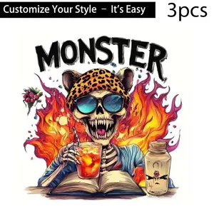 3pcs, Heat Transfer Stickers, DIY Iron-On Patches, Durable Plastic, Multi-Color Washable Waterproof Fade-Resistant, for T-Shirt Making, Pillow Decoration, Backpacks, Cushions, Pants, Sofa Covers