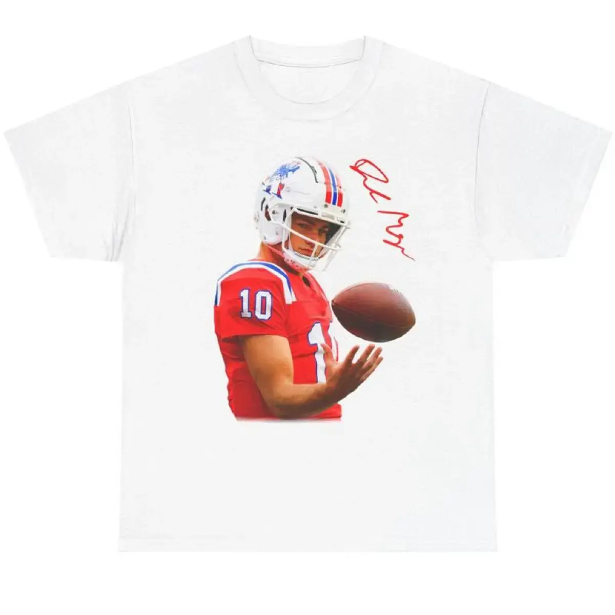 Men's Vintage Drake Maye Football Print Short-Sleeve Crew Neck T-Shirt - Casual Menswear Streetwear Top, Ideal Gift for Football Fans, Multi-Size Including 3XL