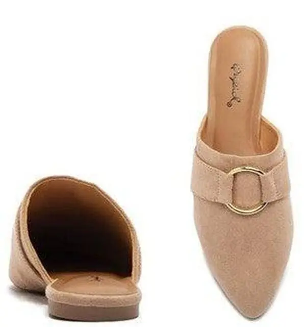 Tan mules with gold clasp Tan mules with gold clasp