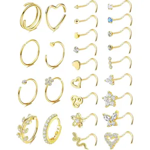 MILACOLATO 26 Pcs 20G Nose Ring Nose Stud Surgical Steel Nose Piercings Set CZ Shiny Septum Piercing Butterfly Snake Nose Studs Piercing Nose Rings Gold Silver Nose Piercings Jewellery for Women Men