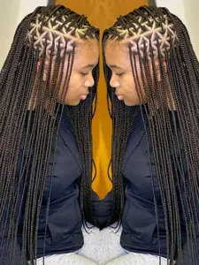 Elegant 36" Long Handmade Synthetic Box Braid Wig for Women - Heat Resistant Fibers, Full Lace Front, Density, Dance Style, Natural Look, Suitable for Everyday and Special Occasions, Versatile Wig, Elegant Style, Hard Hat