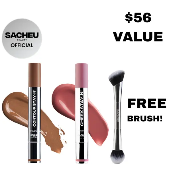 sacheu Sculpt & Blush | FREE Cheek & Contour Brush Included | Contour & Cheek STAY-N Duo | All-Day Waterproof Blush & Bronzer Set