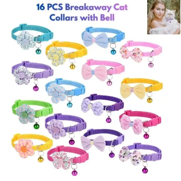 16 PCS Breakaway Cat Collars with Bell, Adjustable Cute Kitten Collars for Boy & Girl Cats, Safety Quick Release Plaid Pet Collars, Colorful Cat Accessories & Gifts