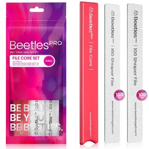 Beetles 3Pcs Professional Nail Files PRO Set - Peel & Stick Nail Board with 2Pcs 100/180 Grit Disposable Files for Natural Nails, Gel, Acrylic, Fingernail Buffer Block Nail-Care Salon Manicure Needs