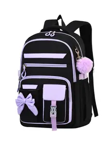 Casual Nylon Backpack for Teens with Bow, Durable Backpack, Fits 15 Inch Laptop, Adjustable Shoulder Straps, Smooth Zippers, Ideal for Outdoor Adventures and Travel