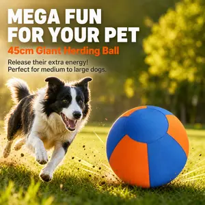 45cm Giant Herding Ball for Dogs - Extra Large Outdoor Exercise Toy for Medium to Large Breeds - High Visibility Blue & Orange Interactive Dog Ball for Border Collies, Energy Release & Training