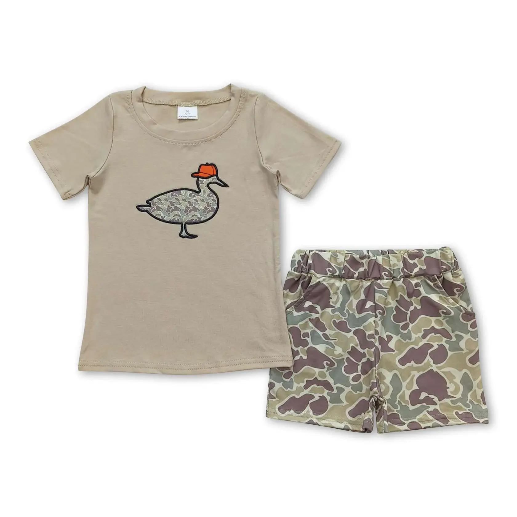 Affordable Boys' Outfit Set with Duck Graphic Print Long Sleeve Top and Camouflage Pants, Cute Comfortable Casual Wear, Graphic Print Set, Animal Print
