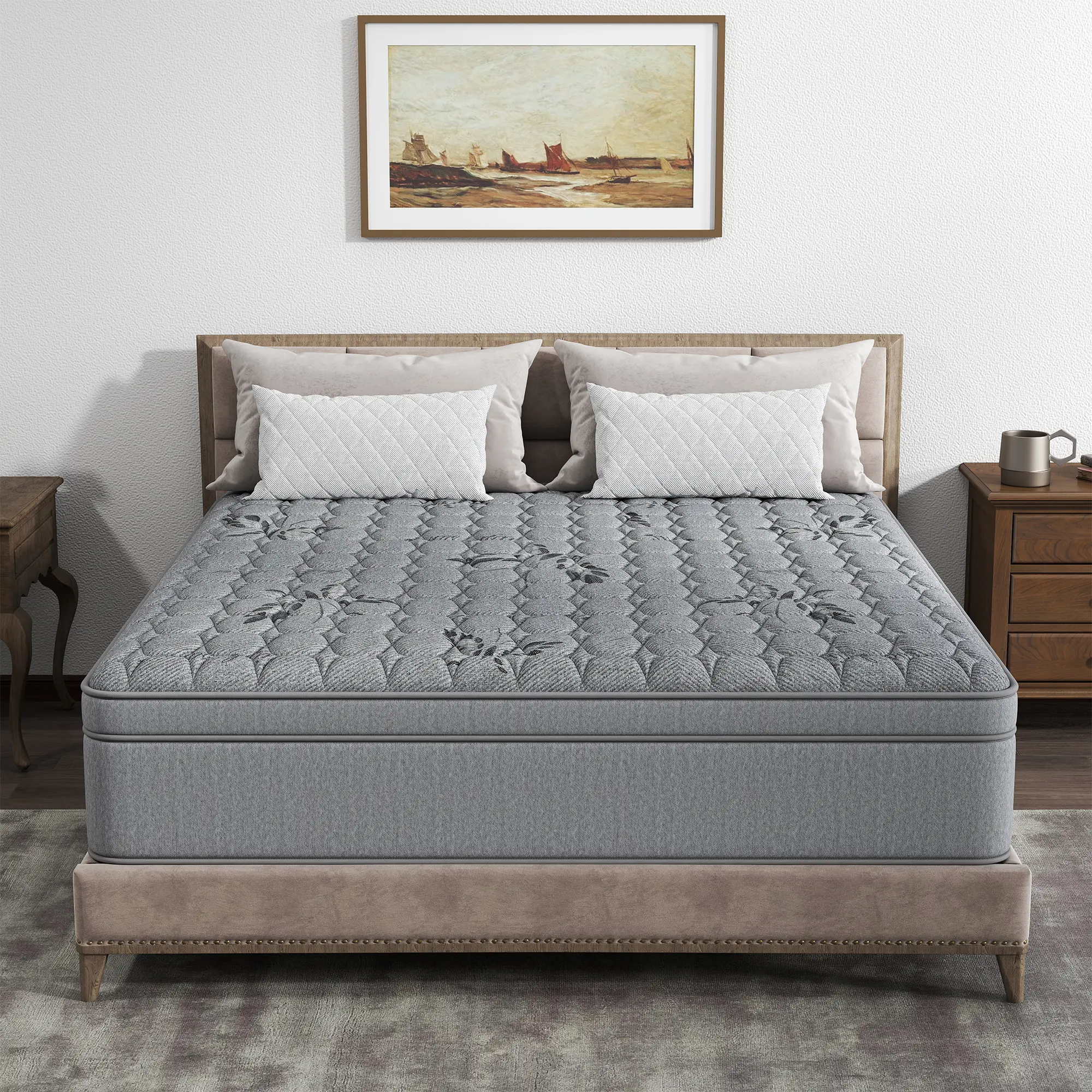 MULINATURE 2026 New Hybrid Mattress 12" 14" – Memory Foam & Pocket Springs, Medium Firm Ergonomic Mattress Comfort Body Support Pressure Relief with Lumbar Support Motion Isolation home room hotel Gray Bed in a Box