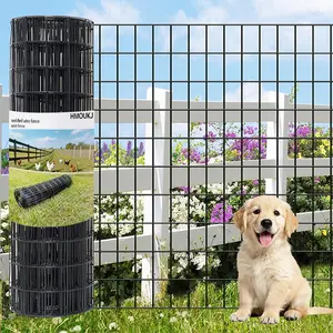 Black Metal Garden Fence, 24inchx 50ft, 2 inch x 3 inch,16GA 2/3/4/Ft Tall Chicken Wire PVC Coated Welded Wire Mesh Roll for Dogs Border Yard Vegetable Plant Protection Poultry Netting