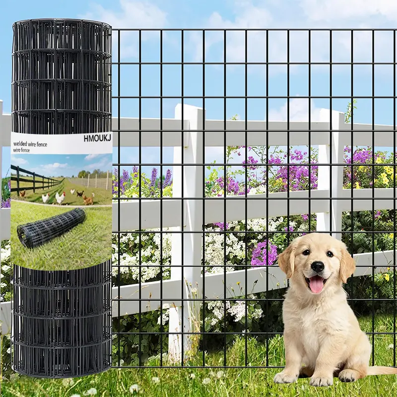 Black Metal Garden Fence, 24inchx 50ft, 2 inch x 3 inch,16GA 2/3/4/Ft Tall Chicken Wire PVC Coated Welded Wire Mesh Roll for Dogs Border Yard Vegetable Plant Protection Poultry Netting Home