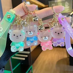 Cute Cartoon Bear Keychains Set of 4, Jelly Glass Key Rings for Bags and Cars, Keychain Bag Pendant, Perfect Gift for Family and Friends, Holiday Party Favors, Cute Keychain Accessory