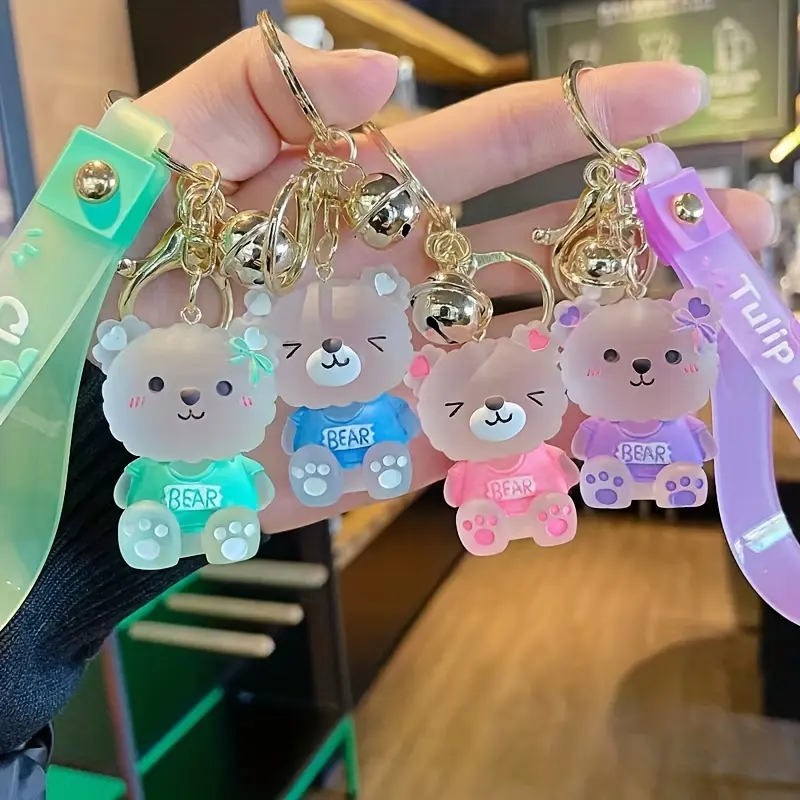 Cute Cartoon Bear Keychains Set of 4, Jelly Glass Key Rings for Bags and Cars, Keychain Bag Pendant, Perfect Gift for Family and Friends, Holiday Party Favors, Cute Keychain Accessory, Cute Keychains for Car Keys