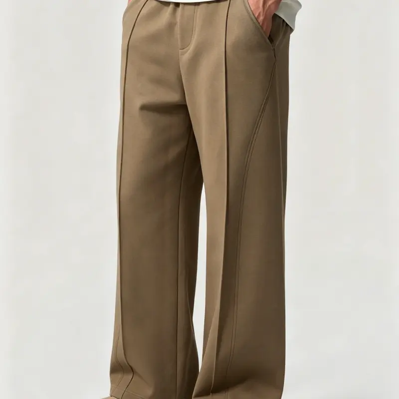 Fioboc Men's Straight Leg Plain Stretch Pants - Fall Winter Business Casual Essential Bottoms, Structured