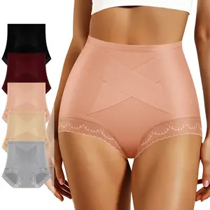 Morelect 5 Pcs Women's Cotton High Waist Panties, Slimming Crisscross Front Design, Soft Lace Side Details Briefs, Breathable All Season Underwear, Everyday Comfort Undies,mothersdaygift.