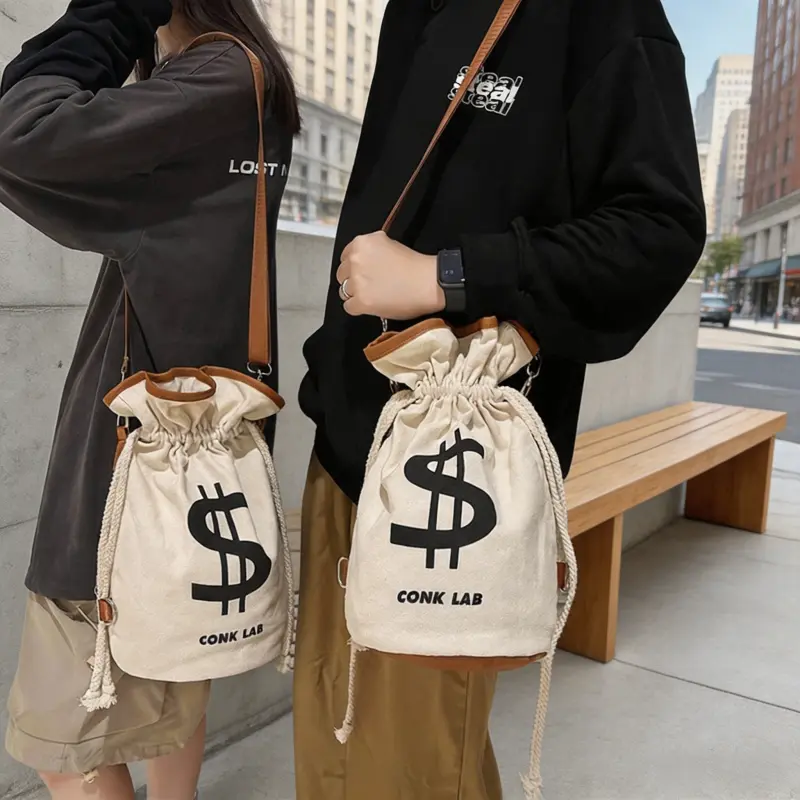 Street Style Drawstring Sling Backpack, Printed Crossbody Carry Bag, Lightweight Casual Day Bag for Travel and Outdoor Leisure