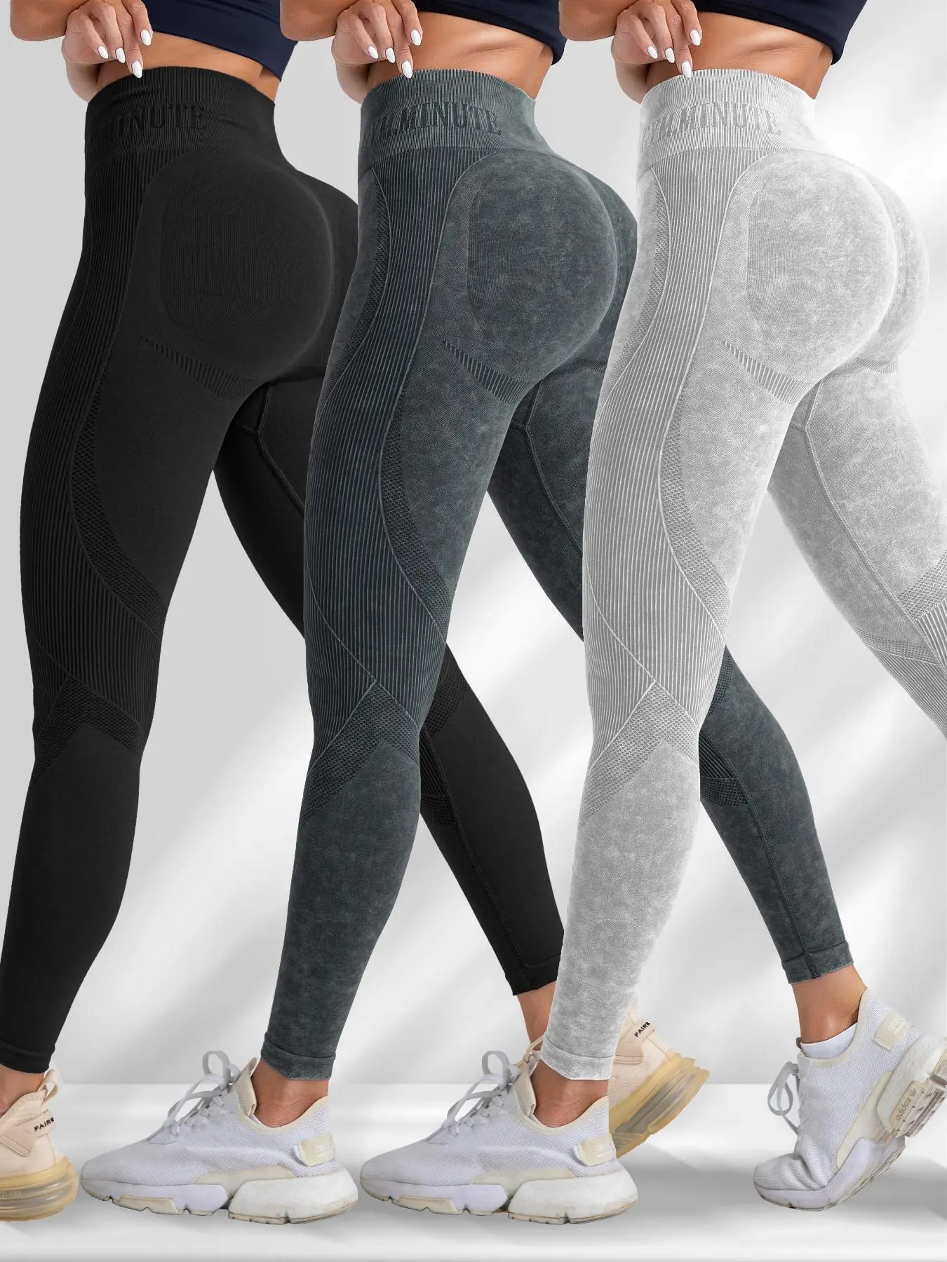 Women's Seamless Sporty High Waist Trousers, High Waist Activewear, Tightening Belly Slimming Peach Butt Drawn Wrinkle, Three-Piece Set for All Seasons, Knitted Sports Pants Fitness Wear, Female Gym Clothes