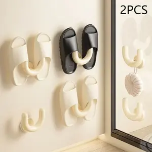 2 Bathroom Slipper Racks, No-Drill Wall-Mounted Shoe Hooks, Water Drainage Rack, Storage Shelf, Space-Saving, Easy Installation, Practical Hook