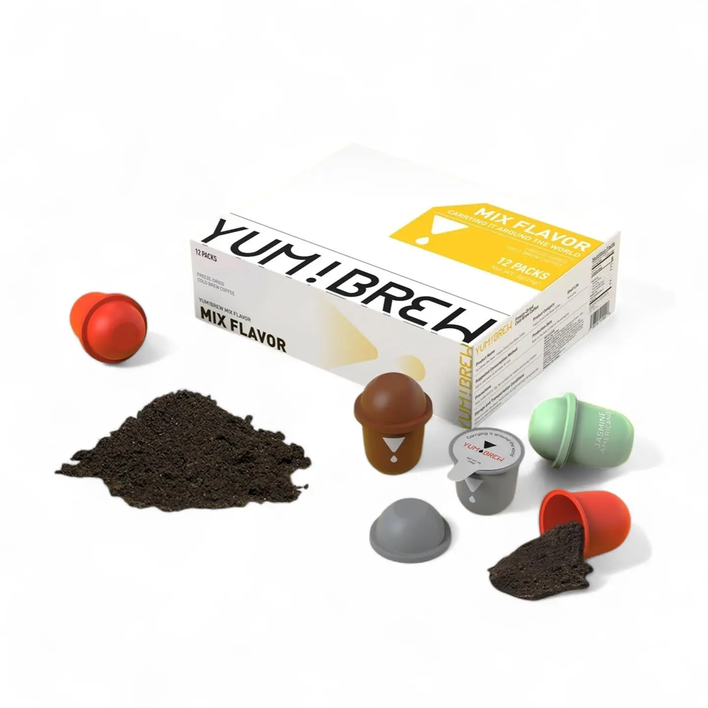 YumBrew Instant Freeze-Dried Coffee Capsules, 12 Count Variety Pack – Yunnan Arabica Coffee Pods with Hidden Fortune Note, Hot or Iced Coffee, No Machine Needed, Americano, Espresso, Jasmine & Coconut