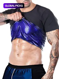 Men's Sweat Sauna T-Shirts, Athletic Short Sleeve Tee, Weight Lose Workout Slimming Body Shaper, Fitness Waist Trainer, Men's Shapewear, Gym Wear, Workout Tops