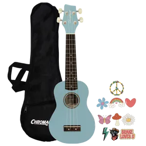 Sawtooth Daphne Blue Basswood Soprano Ukulele w Gig Bag and Official Brake Stickers