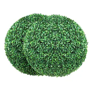 【Summervibes】VEVOR Artificial Topiaries Boxwood Trees, 20” Tall (2 Pieces), Ball-Shape Faux Topiaries Plant, All-year Green Feaux Plant Decorative Balls for Backyard, Balcony,Garden, Wedding and Home Decor